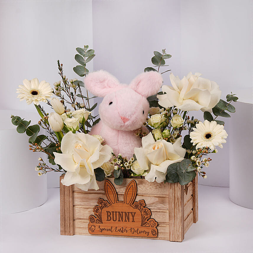 Bunny Floral Wooden Basket