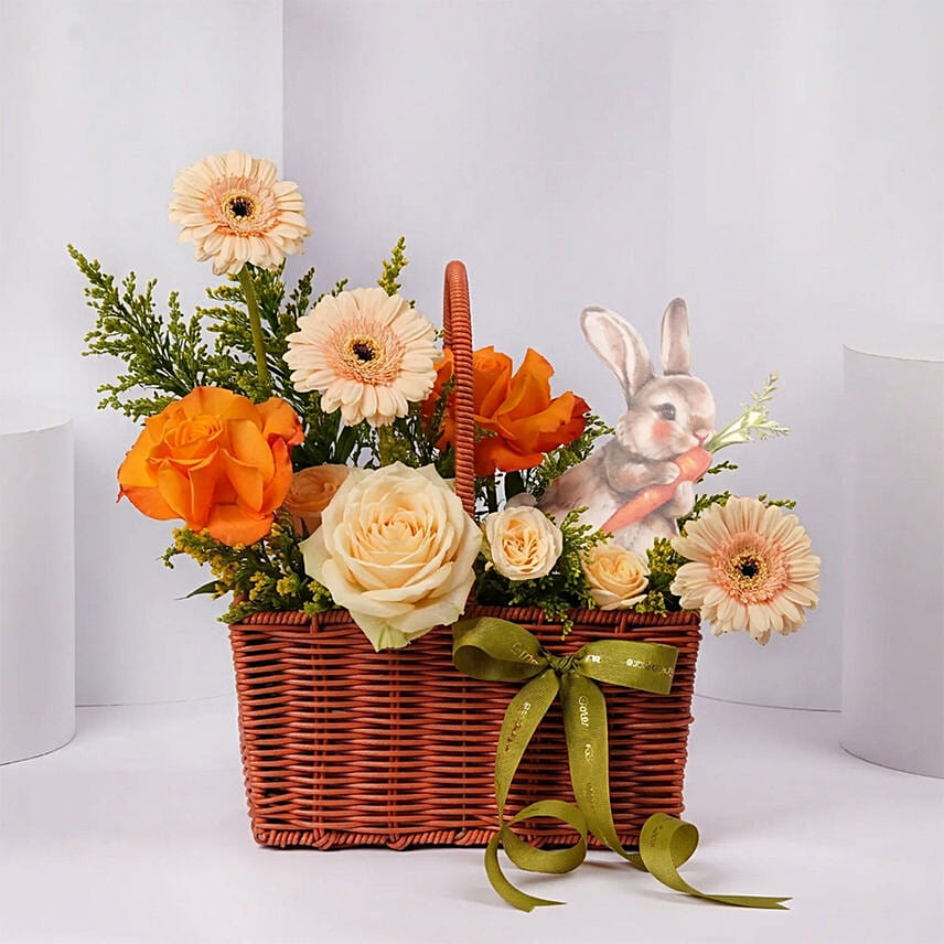 Bunny Peach Floral Basket