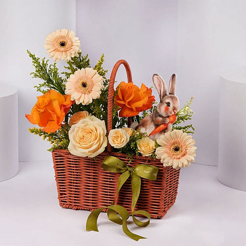 Bunny Peach Floral Basket