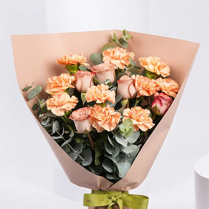 Carnation and Cappucino Rose Bouquet