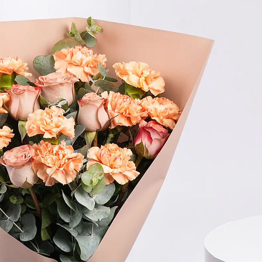 Carnation and Cappucino Rose Bouquet