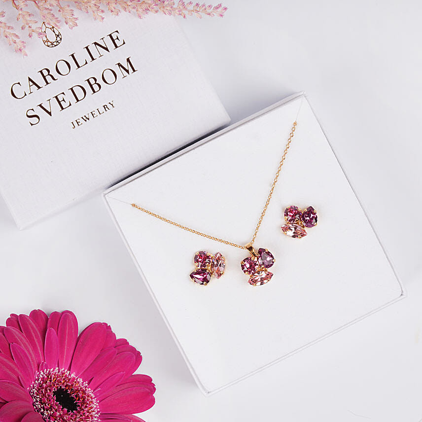Caroline Svedbom Swarovski Crystals Dark Rose Jewllery Set