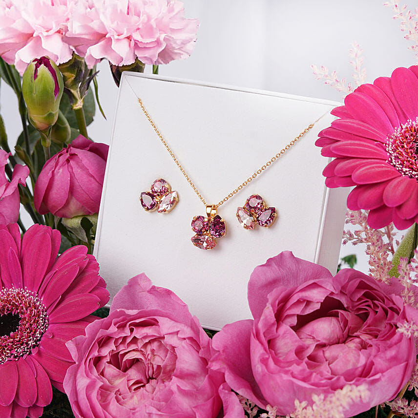 Caroline Svedbom Swarovski Crystals Dark Rose Jewllery Set