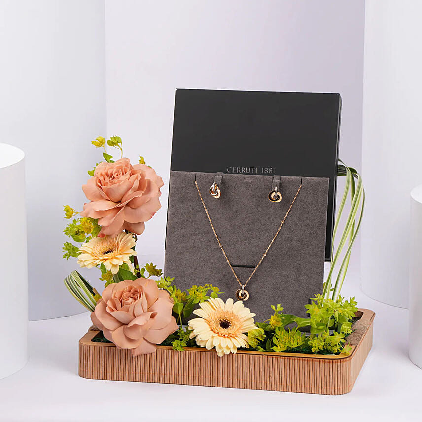 Cerruti 1881 Gold Plated Ring Necklace and Earrings Gift Tray for Her