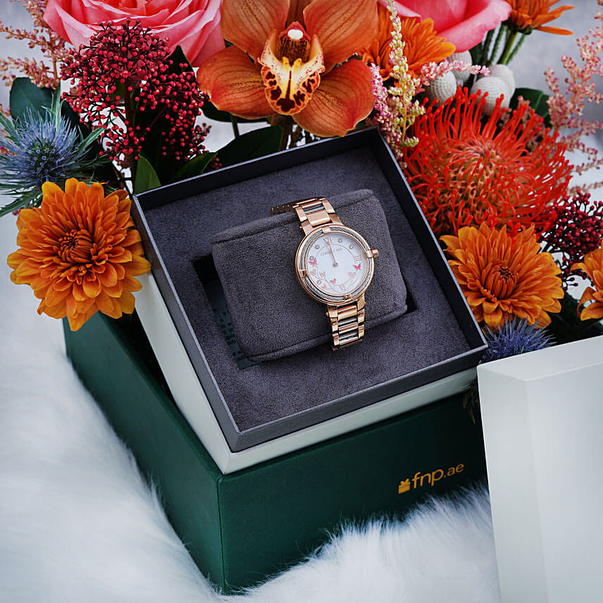Cerruti Watch and Flowers Combo For Her