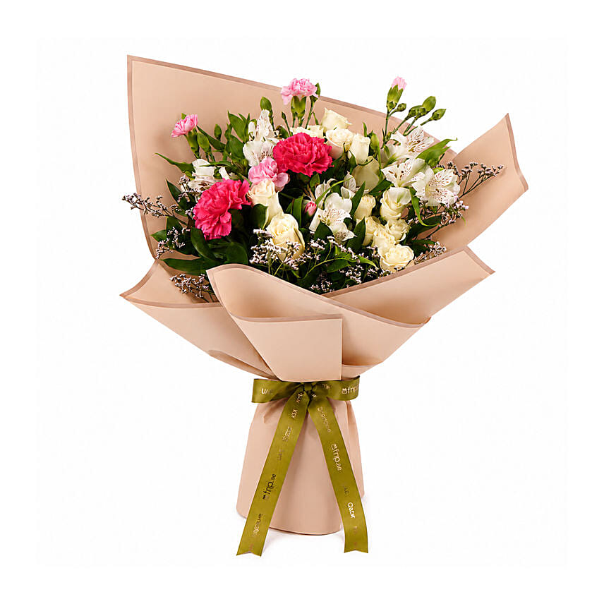 Charming Carnation and White Spray Rose Bouquet