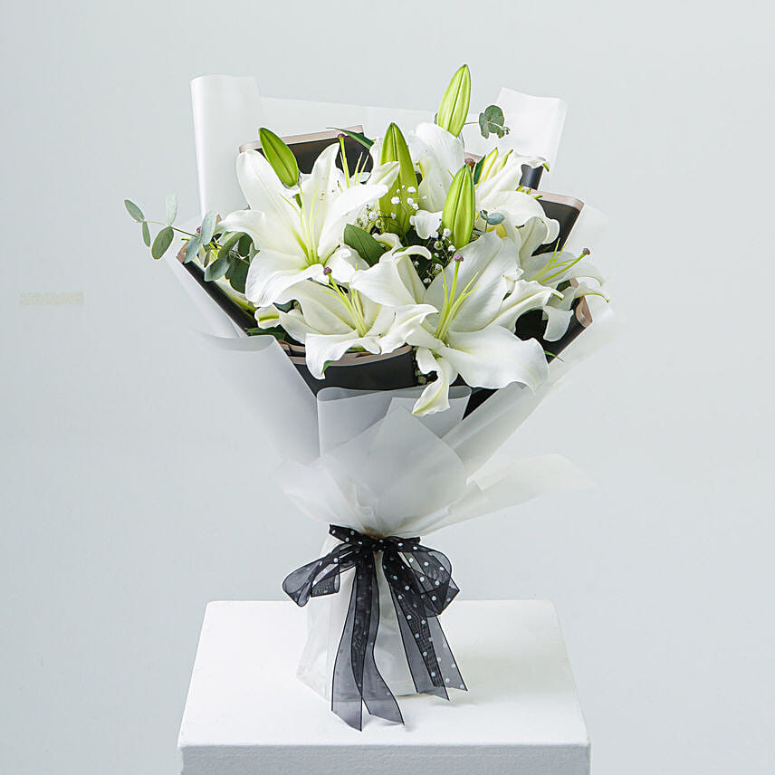 Charming White Lilies Bouquet Premium