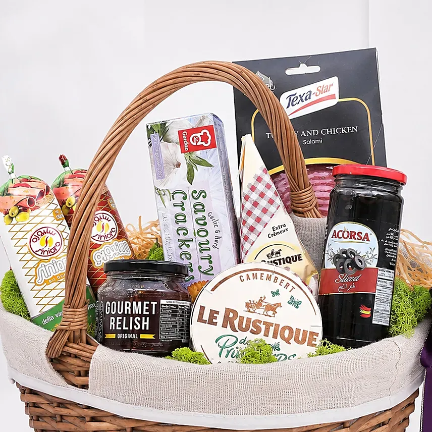 Cheese Salami and Condiments Basket