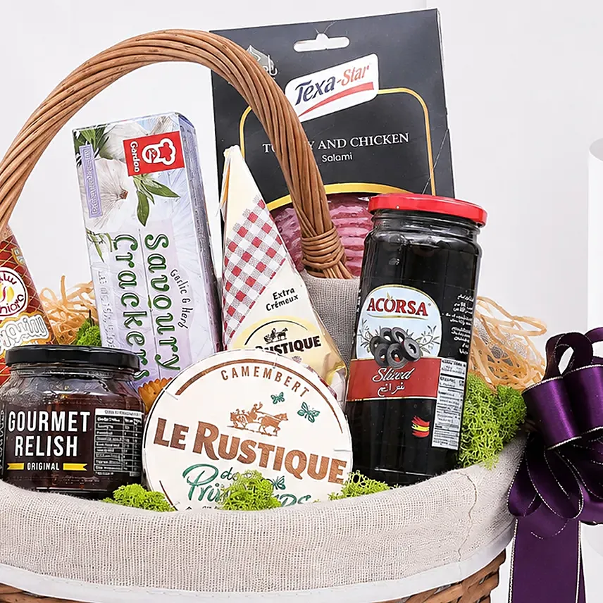 Cheese Salami and Condiments Basket