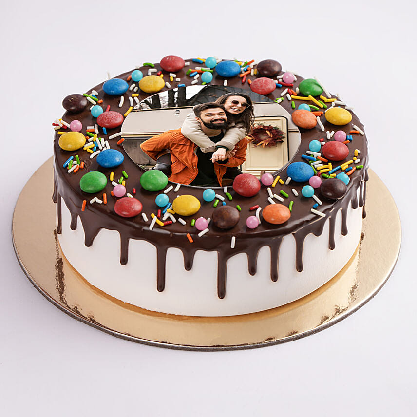 Chocolate Drip MNM Photo Cake For Anniversary 1.5 Kg