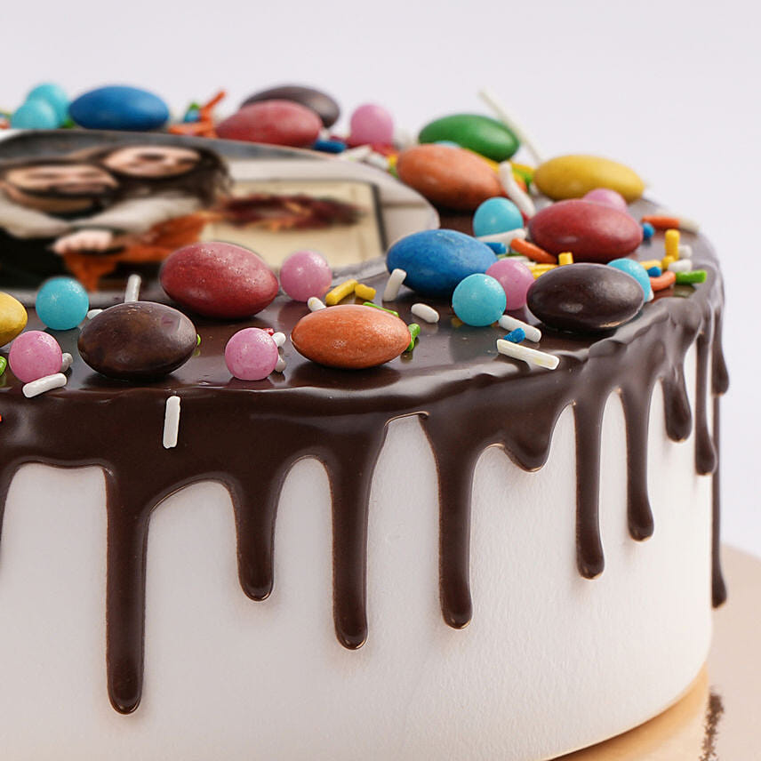 Chocolate Drip MNM Photo Cake For Anniversary 1.5 Kg