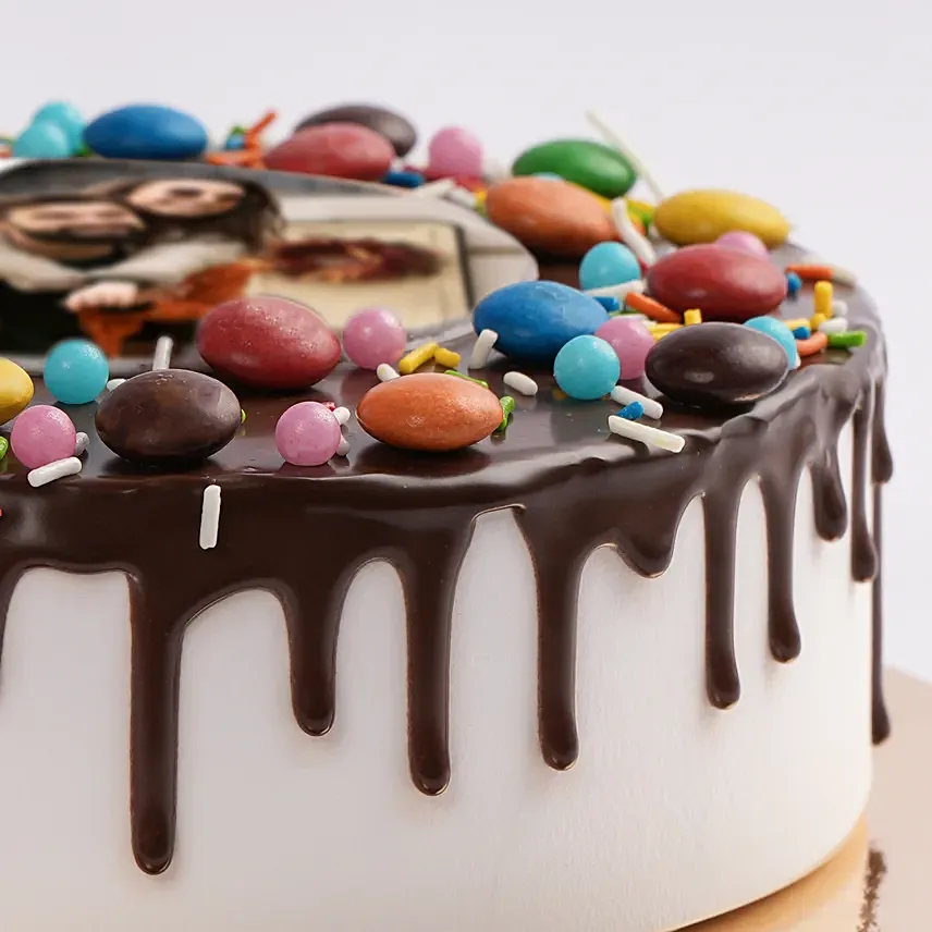 Chocolate Drip MNM Photo Cake For Anniversary Half Kg