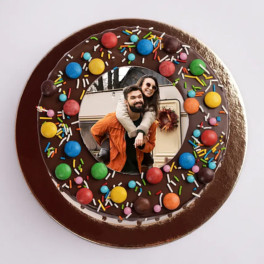 Chocolate Drip MNM Photo Cake For Anniversary Half Kg