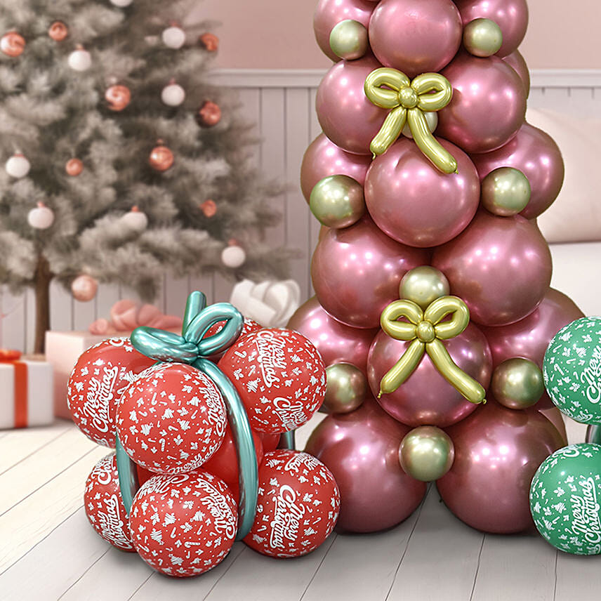 Christmas Balloons Tree And Gift Wrap Arrangement