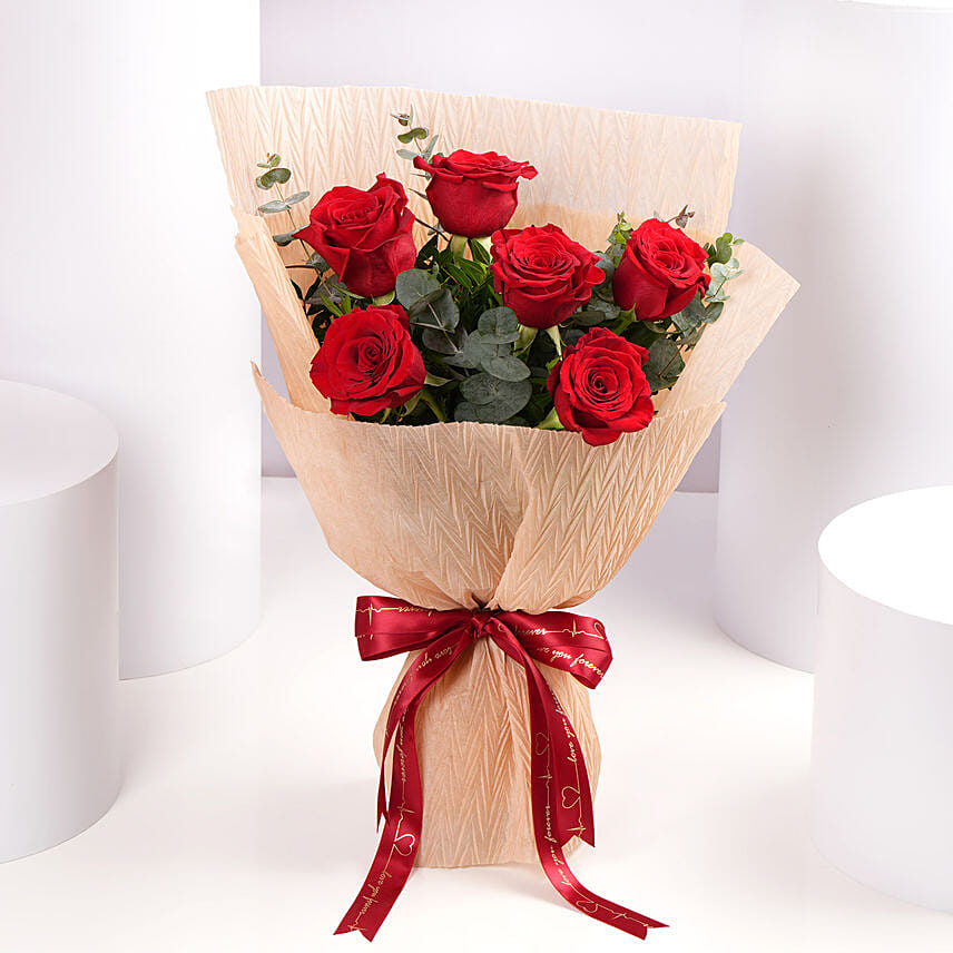 Classic Red Rose Bouquet In Beige Wrap