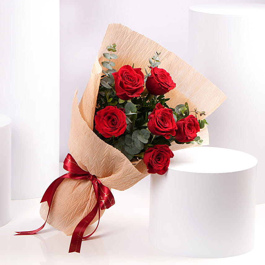 Classic Red Rose Bouquet In Beige Wrap