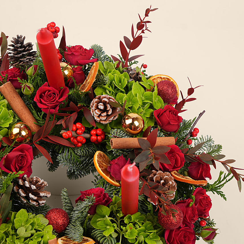Classic Red Rose Christmas Door Wreath
