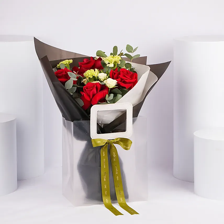 Classic Red Roses And Carnation Bouquet