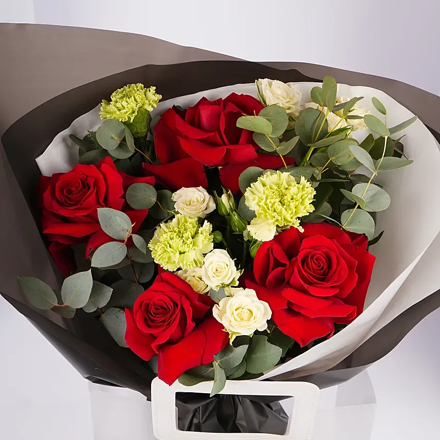Classic Red Roses And Carnation Bouquet