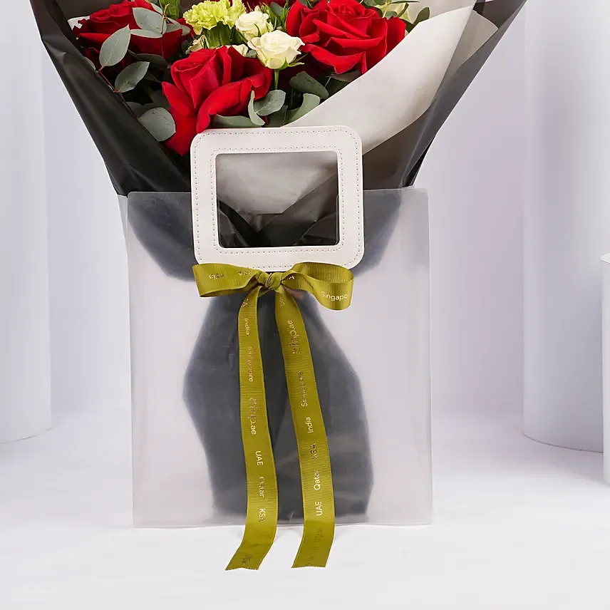 Classic Red Roses And Carnation Bouquet