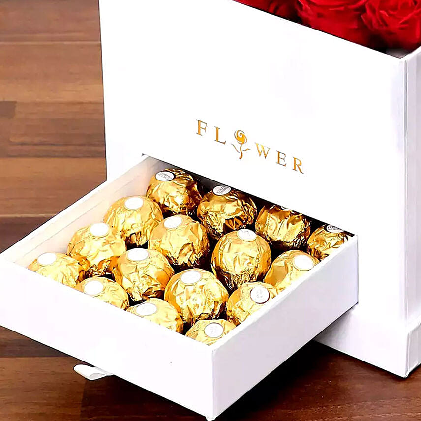 Classic Red Roses Arrangement With Triple Chocolate Cake