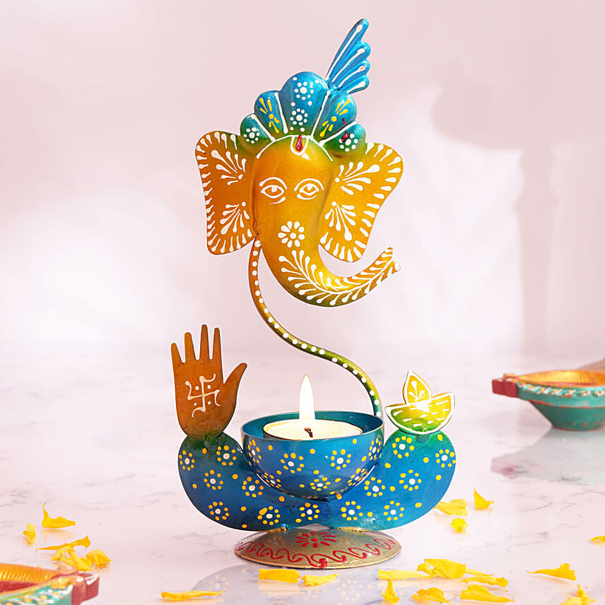 Colorful Metalic Ganesha with Tea Light Holder