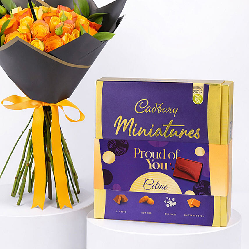 Colorful Roses Bouquet Graduation Day With Cadbury Chocolates 400g
