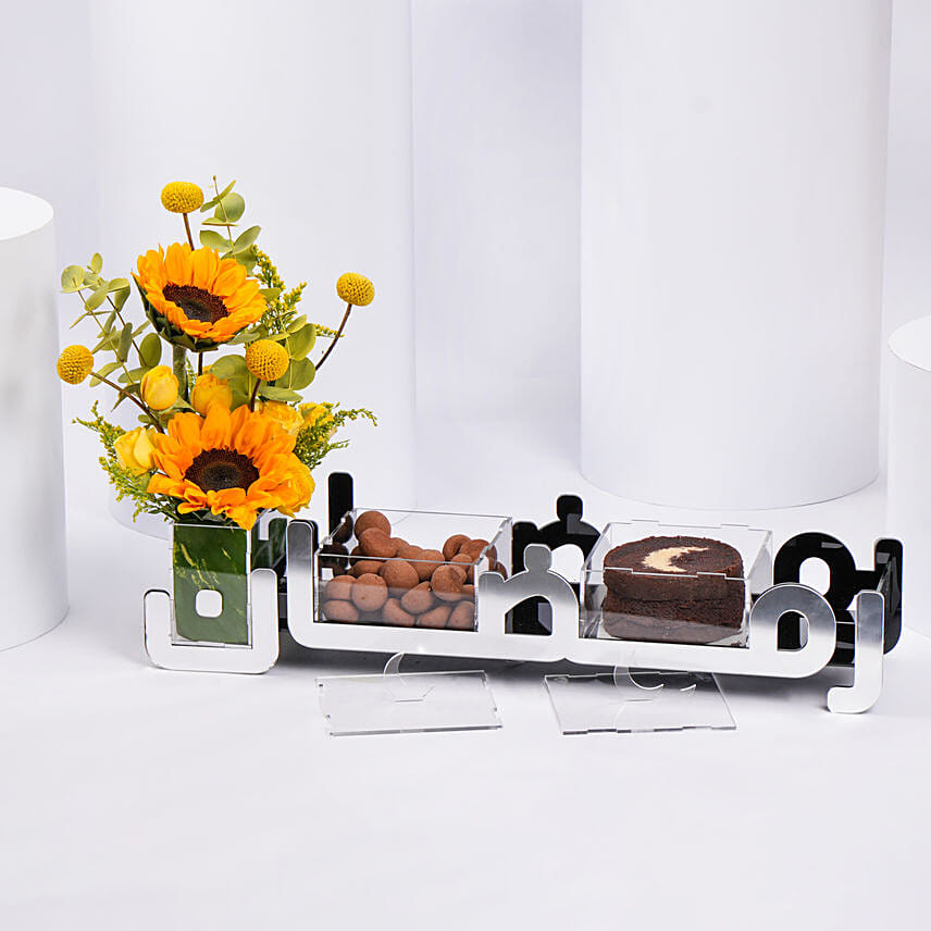 Crescent Moon Cake With Cookies & FLowers