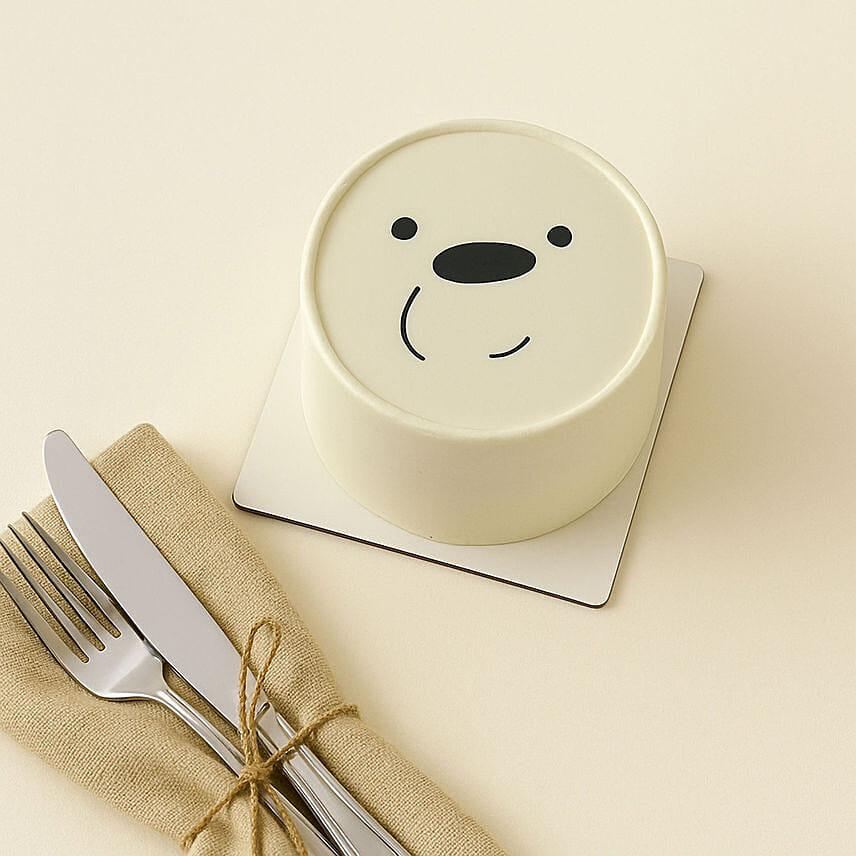 Cute White Bear Celebration Fudge Cake Half KG