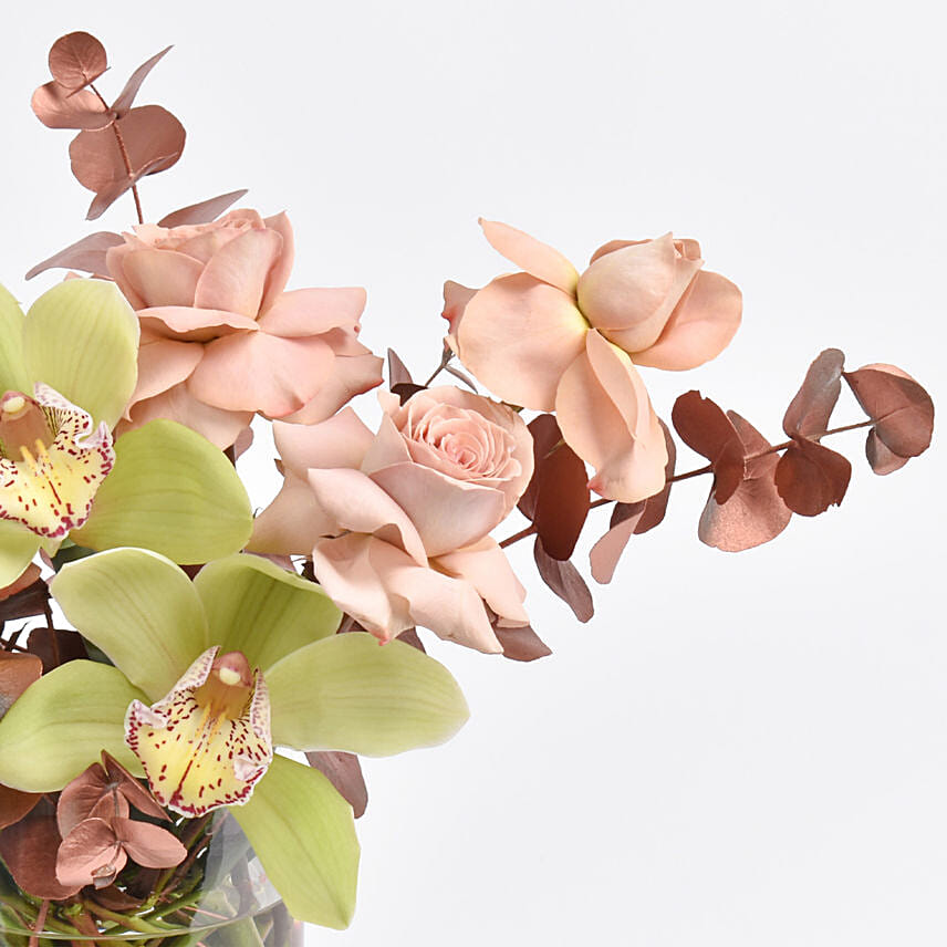 Cymbidium and Rose Flower Vase
