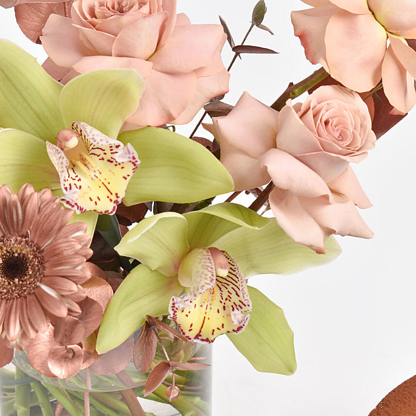 Cymbidium and Roses Flowers with Tiramisu Cake