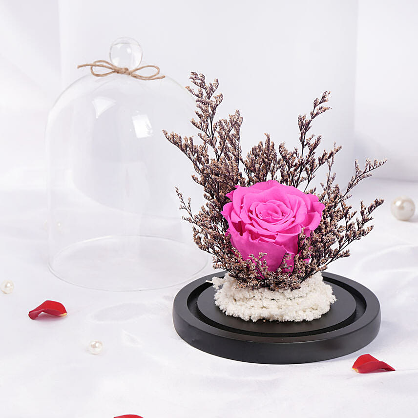 Dark Pink Forever Rose in Glass Dome