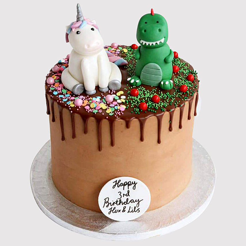 Dinosaur and Unicorn Cake