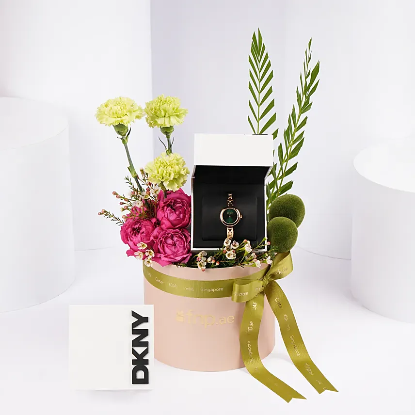 DKNY Watch with Premium Flowers for Her