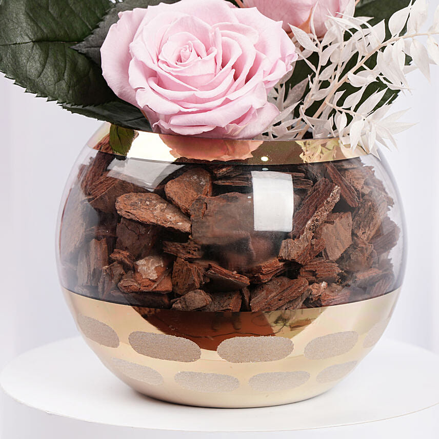 Duo of Pink Preserved Rose in Premium Vase