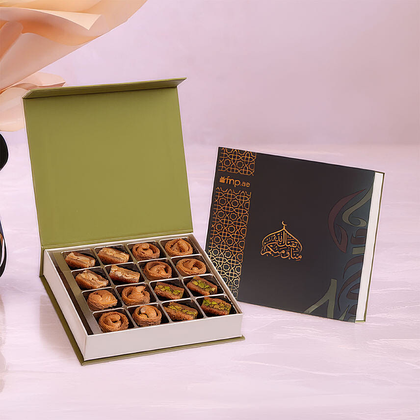 Eid Floral Arrangement With Baklawa Box