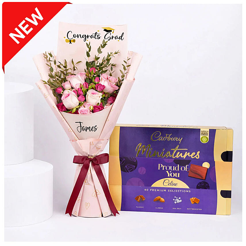 Elegant Flower Arrangement in a Black Box With Cadbury Chocolates 200g