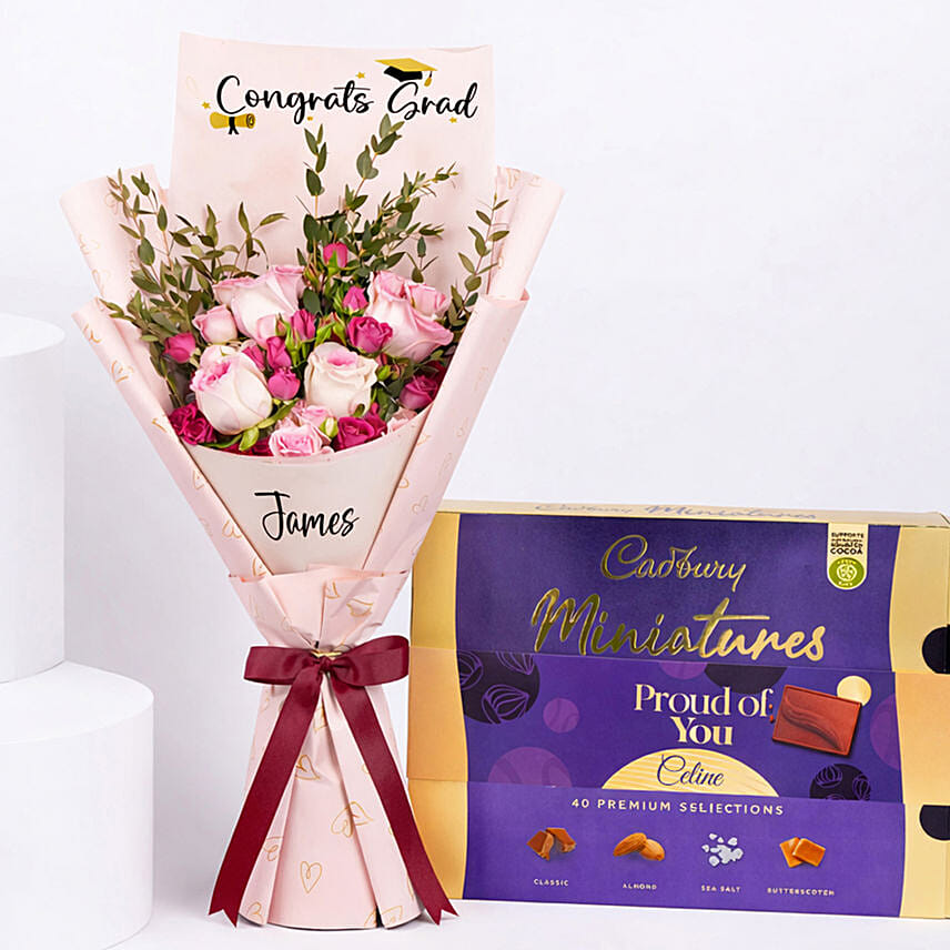 Elegant Flower Arrangement in a Black Box With Cadbury Chocolates 200g