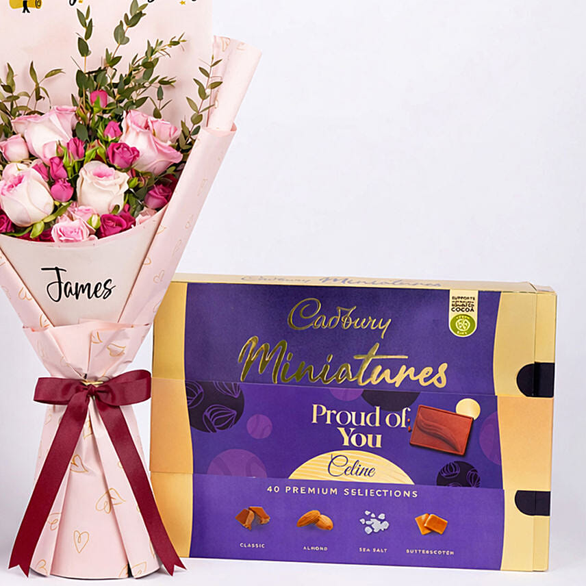 Elegant Flower Arrangement in a Black Box With Cadbury Chocolates 200g