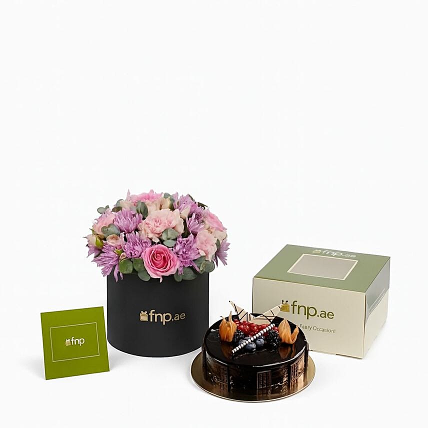 Elegant Flower Box With Chocolate Truffle Cake