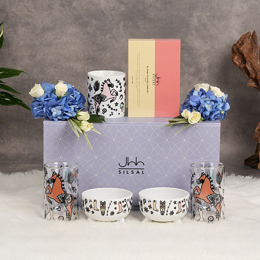 Elegant Gift Box with Playing Cards Bowl Candle N Glass