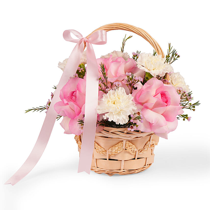 Elegant Pink Rose Blossom Basket