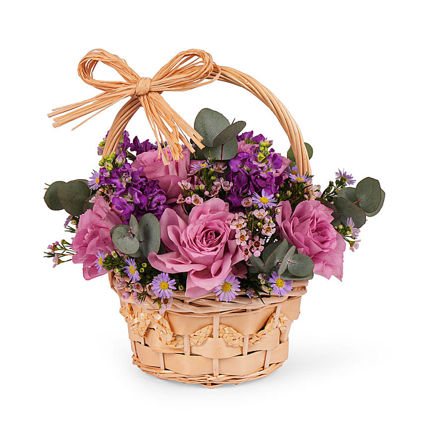Elegant Purple Rose Floral Basket