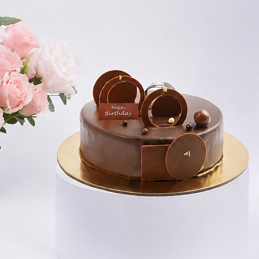 Elegant Rose And Lisianthus Bloom Bowl With Decadent Fudge Cake