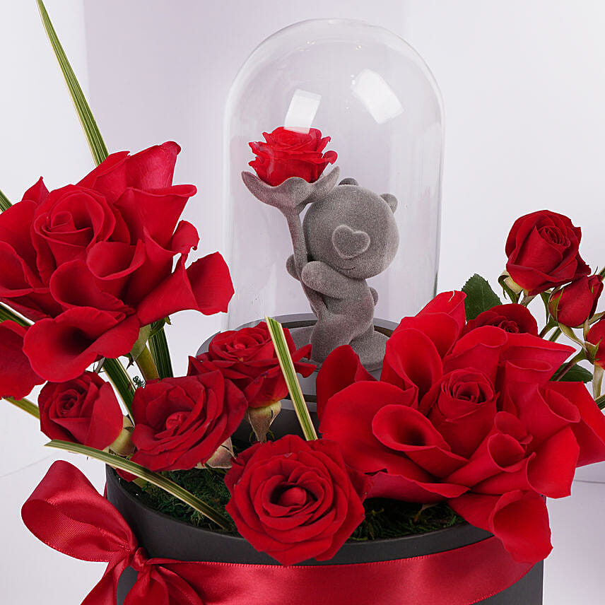 Elegant Rose Arrangement with Teddy Dome