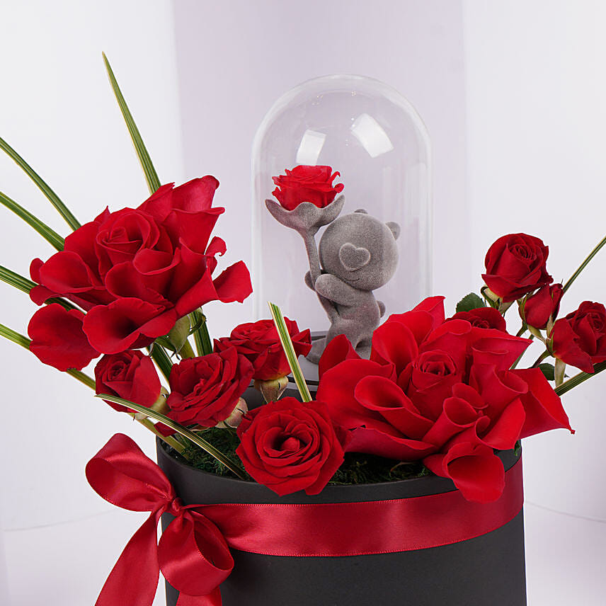 Elegant Rose Arrangement with Teddy Dome