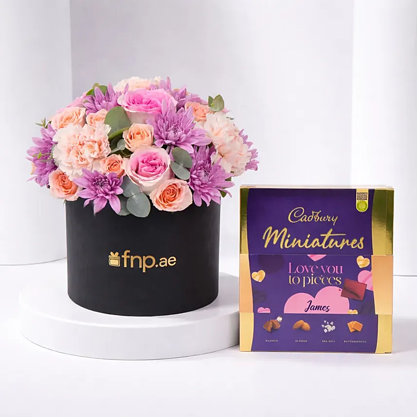 Elegant Rose Black Box With Cadbury Chocolates 400g