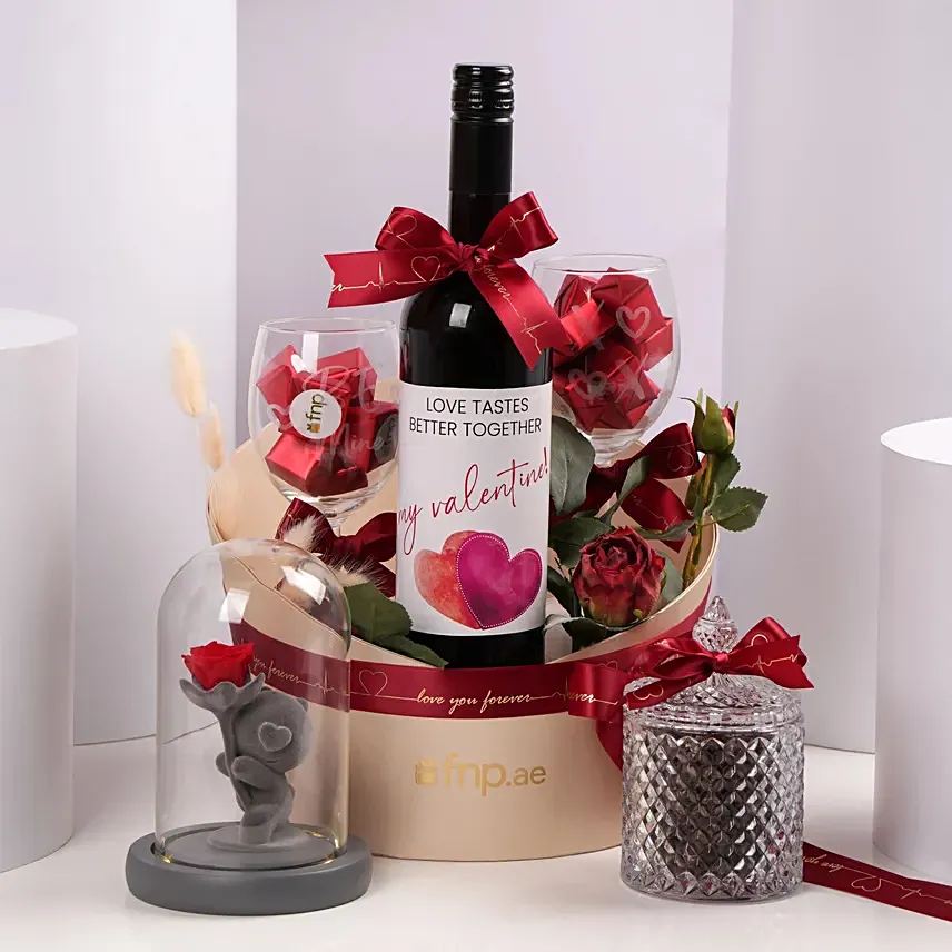 Elegant Wine And Red Roses Hamper