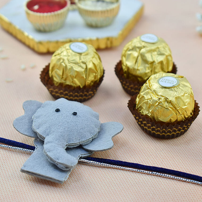 Elephant Rakhi With 3 Pcs Ferrero Rocher