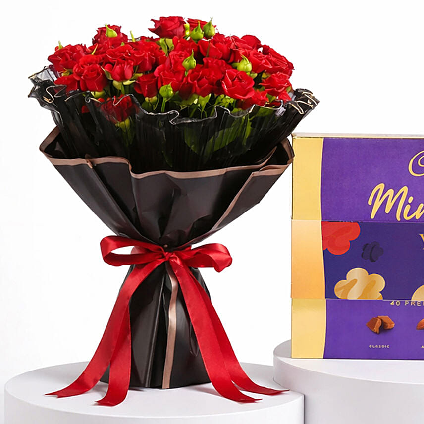 Enchanted Red Roses Led Light Bouquet With Cadbury Chocolates 200g